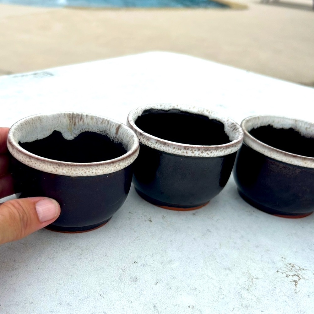 Vintage OMC Otagiri Black Glazed Tea or Sake Cups Set of 4